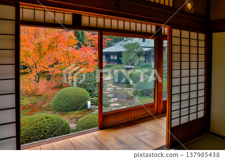 Maple Zen Room Windows at Unryu in Kyoto Nov 28 2025 137985438