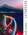 從佐田峠觀景台上眺望東名高速公路和富士山的夜景。 137985595