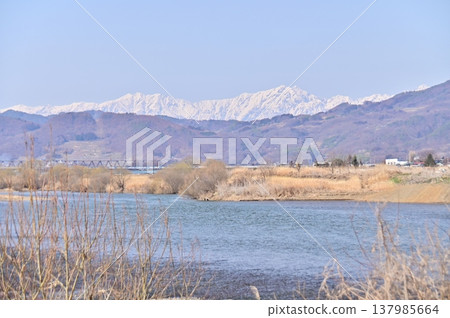 Early spring scenery from near the Tsuchiguchi sluice gate in Chikuma City 137985664