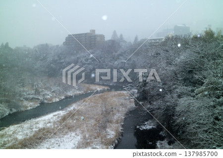 Snowy Tamagawa bridge Snowy Tamagawa bridge 137985700