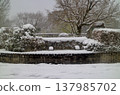 A monument to the Snow Woman on a bridge over the Tama River during a snowfall. 137985702