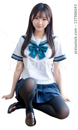 一位可愛的日本女高中生坐著 137986043
