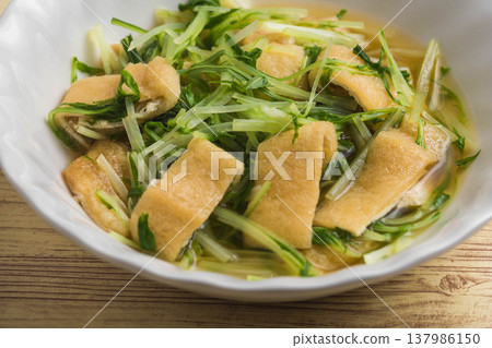 Simmered Mizuna and Fried Tofu Simmered Mizuna and Fried Tofu 137986150