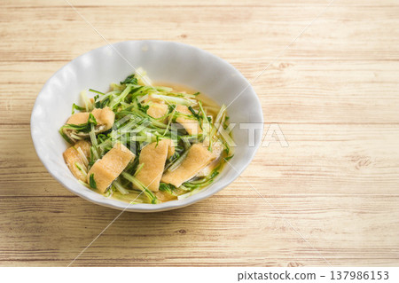 Simmered Mizuna and Fried Tofu Simmered Mizuna and Fried Tofu 137986153