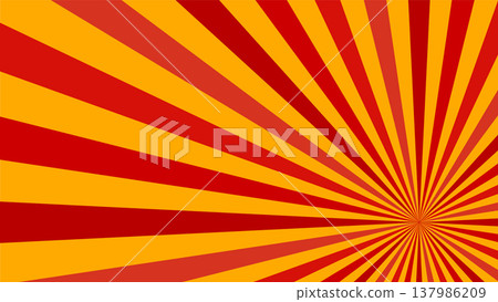 鮮豔的紅色和橙色放射狀太陽光芒背景設計 137986209