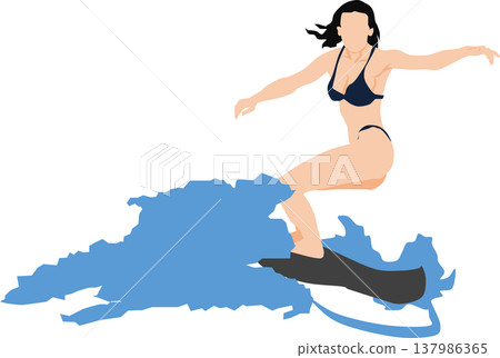 Illustration of a woman surfing on rough waves 137986365