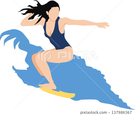 圖:一名女子在洶湧的海浪上衝浪 圖:一名女子在洶湧的海浪上衝浪 137986367