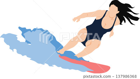 Illustration of a woman surfing on rough waves Illustration of a woman surfing on rough waves 137986368