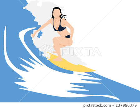 圖：一名女子在洶湧的海浪上衝浪 137986379