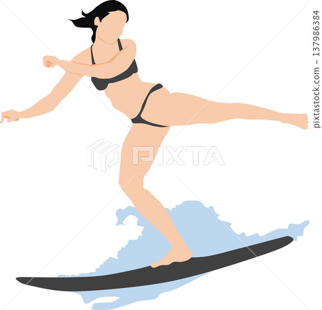 Illustration of a woman surfing on rough waves Illustration of a woman surfing on rough waves 137986384
