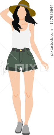 Illustration of a woman wearing summer clothes Illustration of a woman wearing summer clothes 137986644