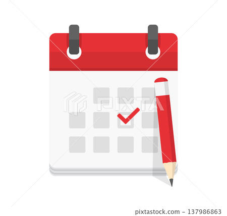Calendar with Pencil and Checkmark Icon 137986863