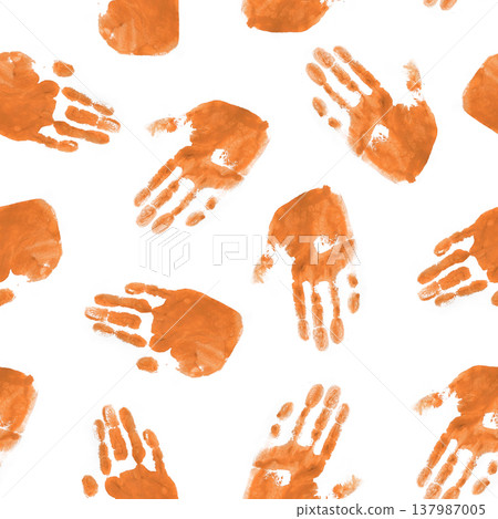 Orange Handprints on White Background Orange Handprints on White Background 137987005