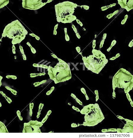 Green Handprints on Black Background Green Handprints on Black Background 137987006
