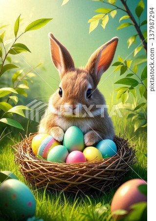 复活节兔子与彩蛋 137987294