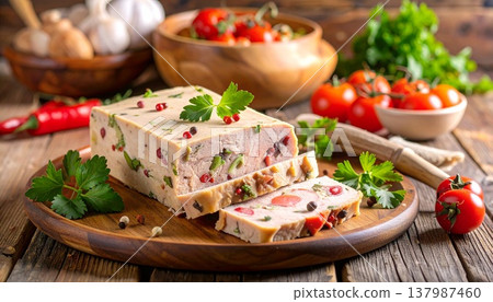 一個充滿色彩繽紛蔬菜的陶罐的精美橫斷面圖。 137987460