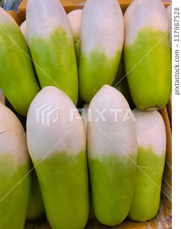 Fresh White Radish Displayed In Box At Market 137987528