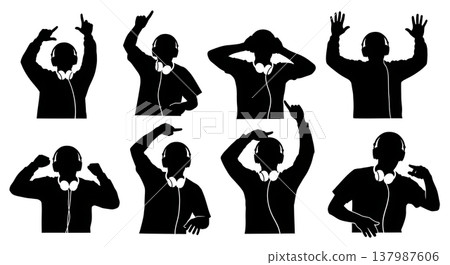 Black Solid Party DJ Silhouettes Set of Six on White Background 137987606