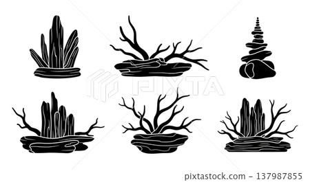 Set of Six Black Solid Driftwood Art and Sculpture Silhouettes Set of Six Black Solid Driftwood Art and Sculpture Silhouettes 137987855