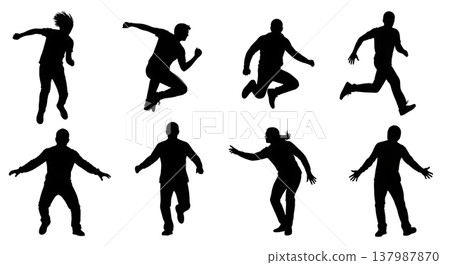 Black Solid Dynamic Action Silhouettes Set of Six on White Background Black Solid Dynamic Action Silhouettes Set of Six on White Background 137987870