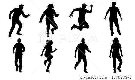 Black Solid Dynamic Action Silhouettes Set of Six on White Background Black Solid Dynamic Action Silhouettes Set of Six on White Background 137987872