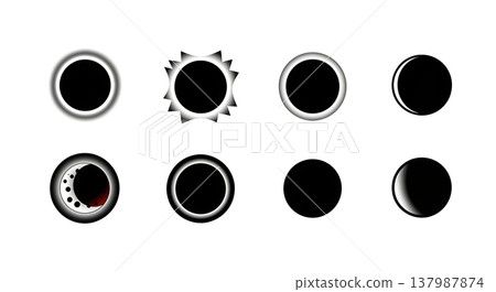 Set of Six Unique Black Solid Solar and Lunar Eclipse Silhouettes 137987874