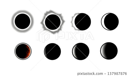 Set of Six Unique Black Solid Solar and Lunar Eclipse Silhouettes 137987876