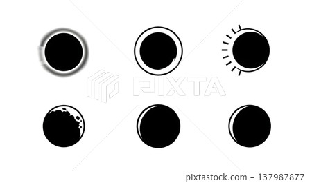 Set of Six Unique Black Solid Solar and Lunar Eclipse Silhouettes 137987877
