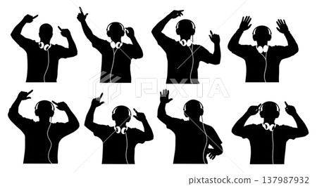 Black Solid Party DJ Silhouettes Set of Six on White Background 137987932