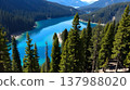 Pristine alpine lake with emerald green water and pine forest reflection 137988020