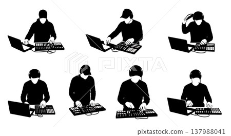 Black Solid Music Producer Silhouettes Set of Six on White Background 137988041