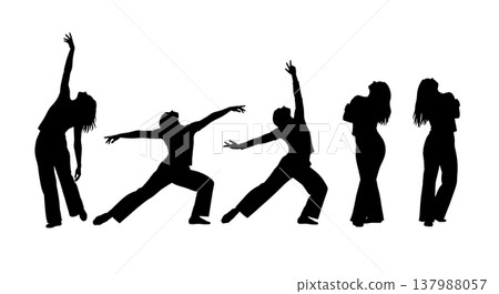 Black Solid Emotive Dancer Silhouettes Set of Six on White Background Black Solid Emotive Dancer Silhouettes Set of Six on White Background 137988057