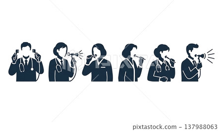 Black Solid ENT Doctor Silhouettes Set of Six on White Background 137988063