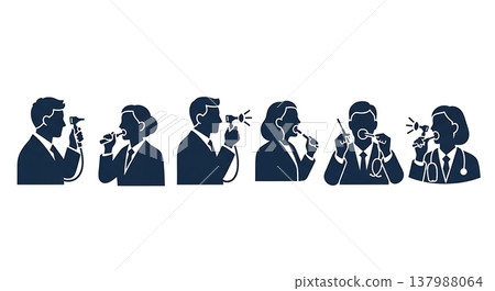 Black Solid ENT Doctor Silhouettes Set of Six on White Background 137988064