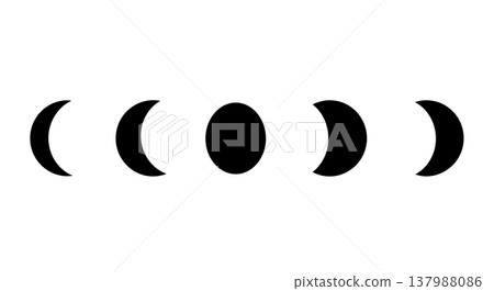 Black Solid Evening Lunar Silhouettes Set of Six on White Background Black Solid Evening Lunar Silhouettes Set of Six on White Background 137988086