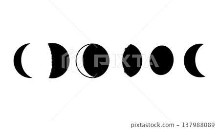 Black Solid Evening Lunar Silhouettes Set of Six on White Background Black Solid Evening Lunar Silhouettes Set of Six on White Background 137988089