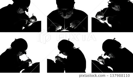 Black Solid Eye Surgeon Silhouettes Set of Six on White Background Black Solid Eye Surgeon Silhouettes Set of Six on White Background 137988110