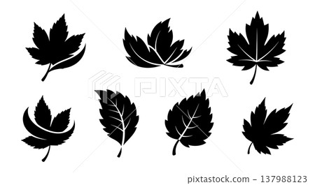 Black Solid Falling Autumn Leaf Silhouettes in Motion Set of Six Black Solid Falling Autumn Leaf Silhouettes in Motion Set of Six 137988123