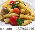 Rotini pasta with meat, mushrooms and tomatoes 137988146