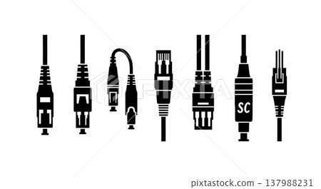 Black Solid Fiber Optic Silhouettes Set of Six on White Background 137988231