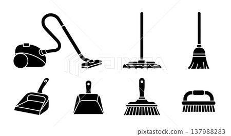 Black Solid Fitness Equipment Silhouettes Set of Six on White Background Black Solid Fitness Equipment Silhouettes Set of Six on White Background 137988283