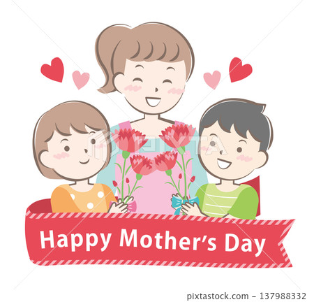 A boy and a girl giving carnations on Mother's Day (Title) A boy and a girl giving carnations on Mother's Day (Title) 137988332