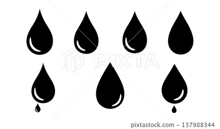 Black Solid Fluid Teardrop Silhouettes Set of Six on White Background Black Solid Fluid Teardrop Silhouettes Set of Six on White Background 137988344