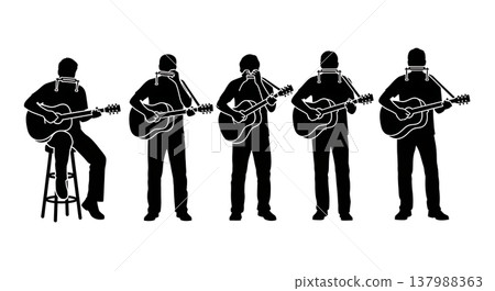 Black Solid Folk Musician Silhouettes Set of Six on White Background 137988363