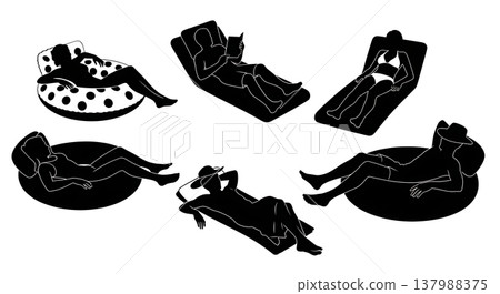 Black Solid Forest Explorer Silhouettes Set of Six on White Background Black Solid Forest Explorer Silhouettes Set of Six on White Background 137988375