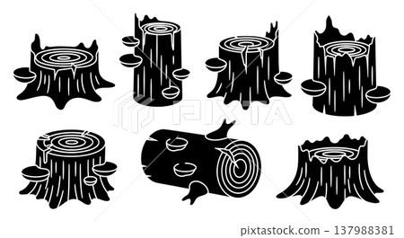 Black Solid Forest Floor Tree Stump and Log Silhouettes Black Solid Forest Floor Tree Stump and Log Silhouettes 137988381