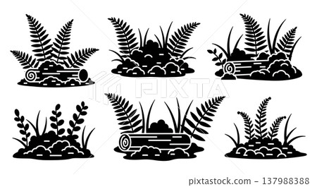Collection of Six Black Solid Forest Undergrowth Silhouettes 137988388