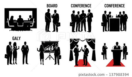 Black Solid Formal Attire Silhouettes Set of Six on White Background Black Solid Formal Attire Silhouettes Set of Six on White Background 137988394