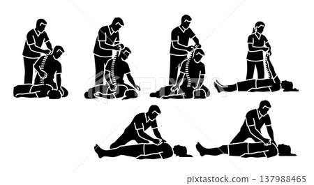 Black Solid Chiropractor Silhouettes Set of Six on White Background Black Solid Chiropractor Silhouettes Set of Six on White Background 137988465