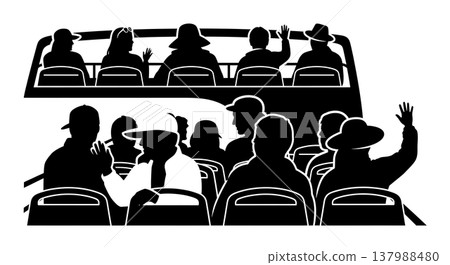 Black Solid Bus Tour Silhouettes Set of Six on White Background 137988480